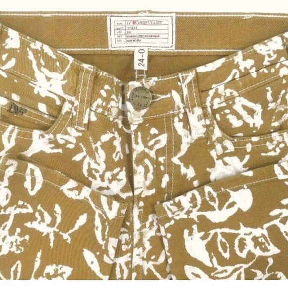 24 CROPPED PATTERNED MUSTARD & WHITE DVF ❤️s Current/Elliott Jeans - Picture 5 of 8